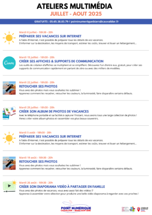 Ateliers multimédia – Juillet & Août
