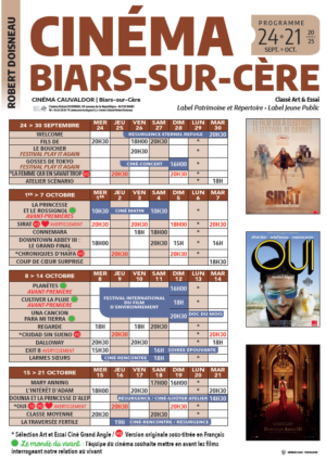 Programme cinéma – 24 septembre au 21 octobre