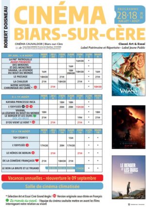 Programme cinéma – 29 juillet au 18 août