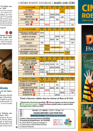 Programme cinéma – Du 07 octobre au 03 novembre